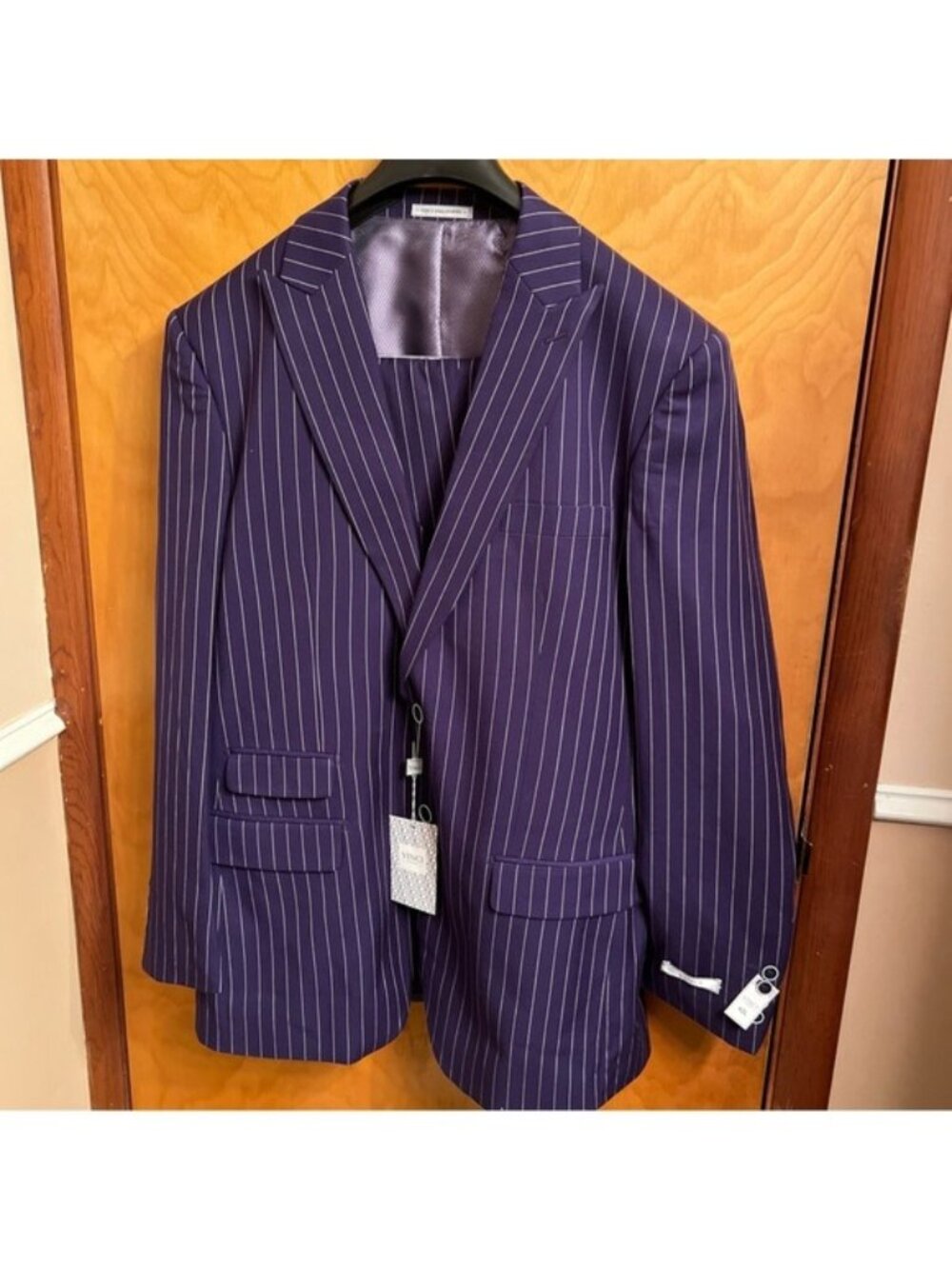 VINCI Men's Gangster Stripe 3-Piece Classic Fit Suit Size 42L/36 Waist